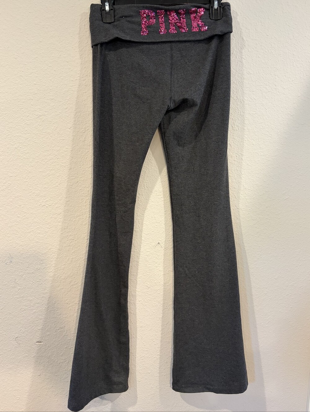 Victorias Secret Pink Womens Grey Pink Sequin Waistband Cotton Yoga Pants Small